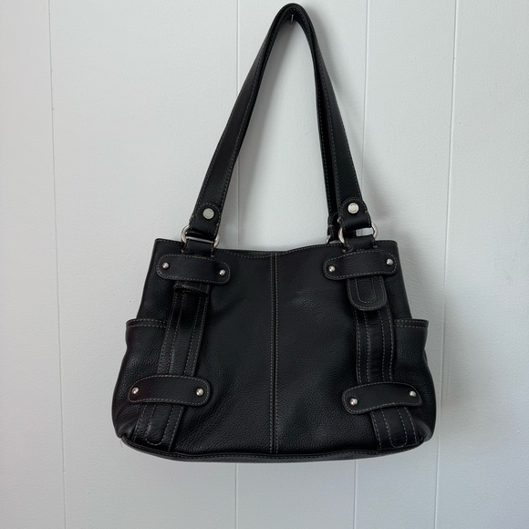 TIGANELLO Perfect 10 Pebble Leather Studded Handbag Shoulder Bag Black - Picture 1 of 9